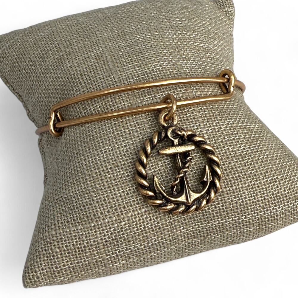 Alex and Ani Anchor and Rope Gold Tone Bangle Bracelet Nautical